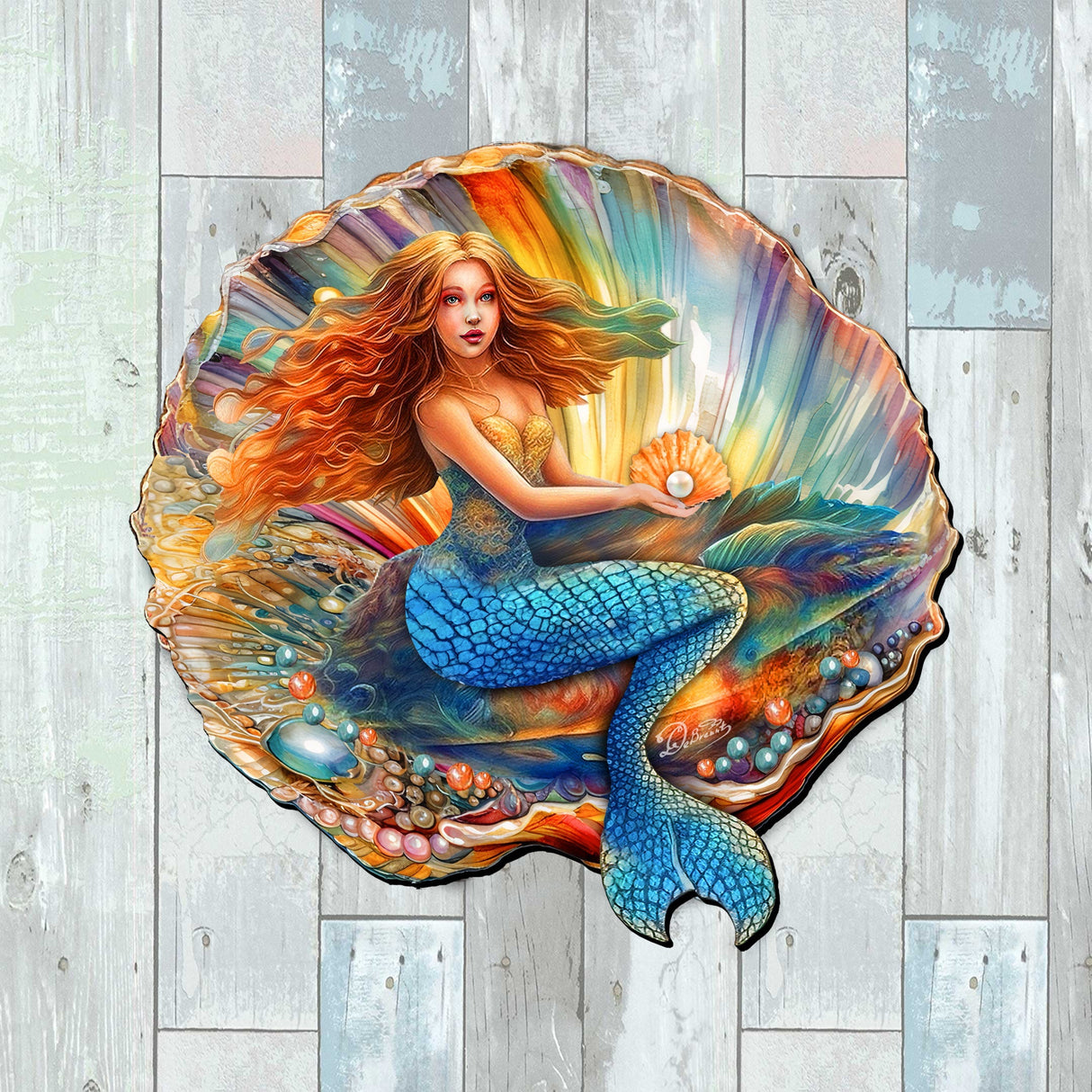 Mermaid in the Shell Holiday Door Decor by G. Debrekht - Coastal Holiday Decor - 8688200H