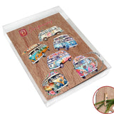 Juego de 6 adornos decorativos de madera con forma de furgonetas de surf de G. Debrekht - Decoración navideña - 8090040C-S6