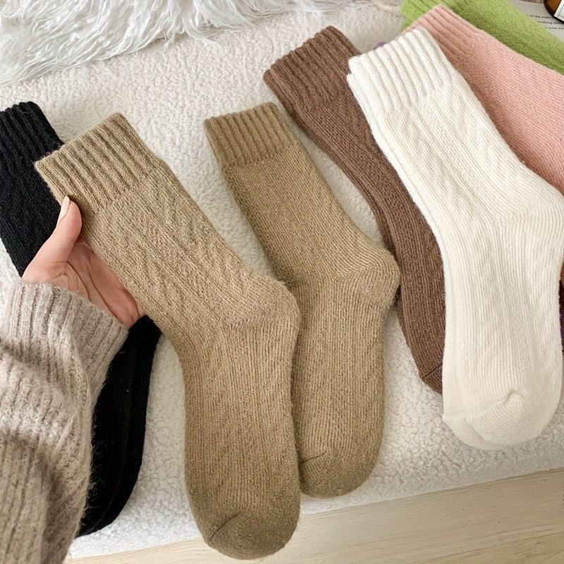 5 pares de calcetines de rizo liso, sencillos y cálidos, de tubo medio, medias y calcetería para mujer