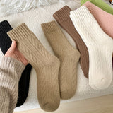 5 pares de calcetines de rizo liso, sencillos y cálidos, de tubo medio, medias y calcetería para mujer