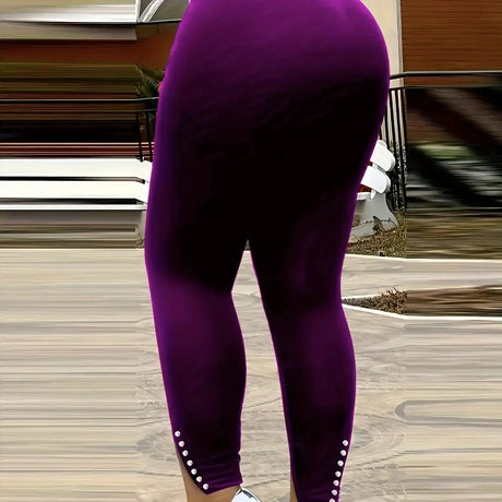 Ladies' Solid Color Fashionable High Waist Sexy Slim Fit With Eyelets Versatile Pants - Lootquake