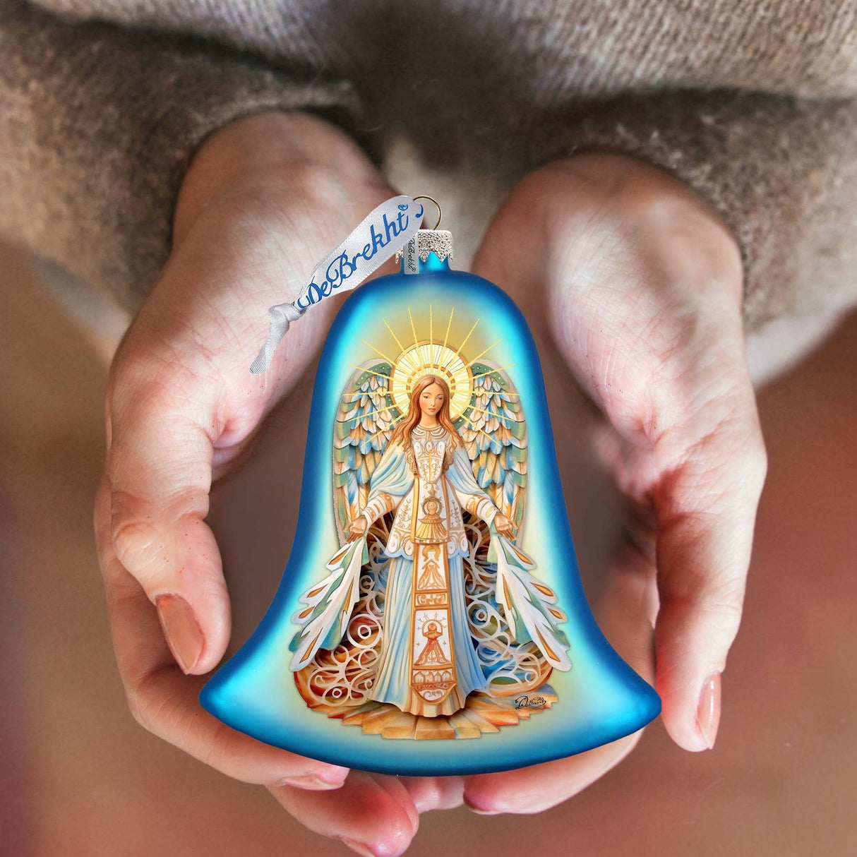 Adorno de campana de cristal con ángel de G. Debrekht - Decoración navideña - 752-041