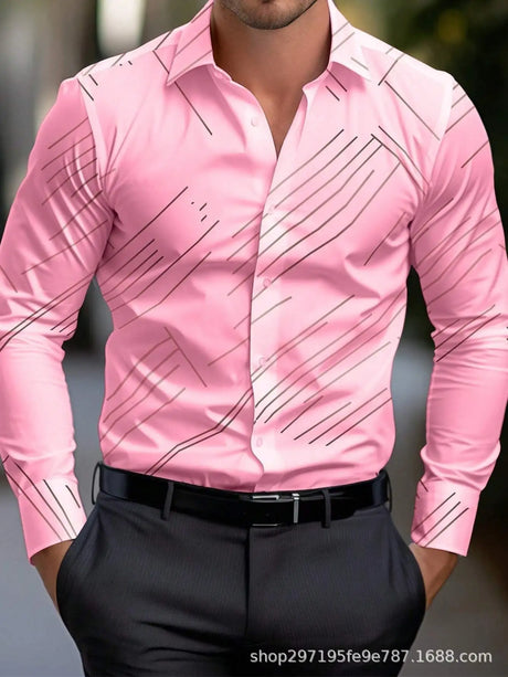 Business Men's Diagonal Striped Shirt Casual Plus Size - Lootquake