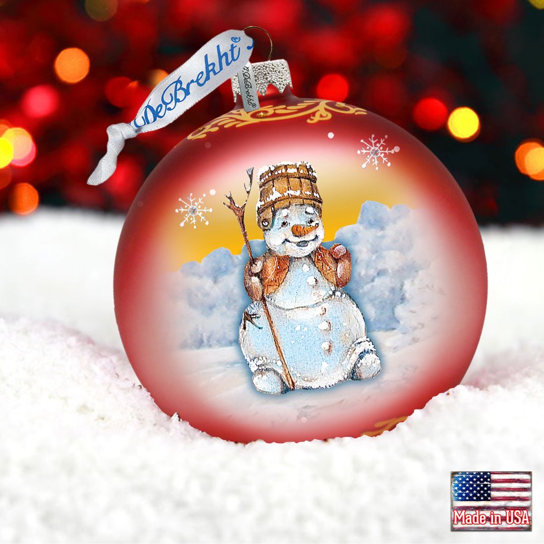 Happy Snowman Ball Glass Ornament by G. DeBrekht - Christmas Santa Snowman Decor - 73332