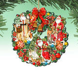 Classic Christmas Santa Wreath Wooden Ornaments by G. Debrekht and Susan Winget - Tree Ornament with Santa and Snowman Decor - 8185307-7-SW