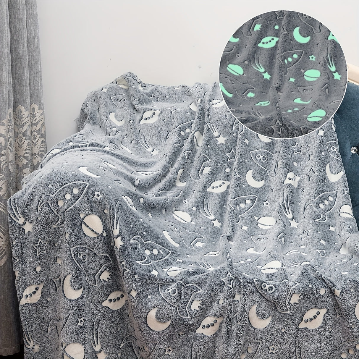 1 manta espacial vibrante que brilla en la oscuridad - Franela suave para ropa de cama infantil - Acogedora decoración para sofá cama y sala de estar con diseño de cielo estrellado - Regalo de cumpleaños perfecto para niños y niñas
