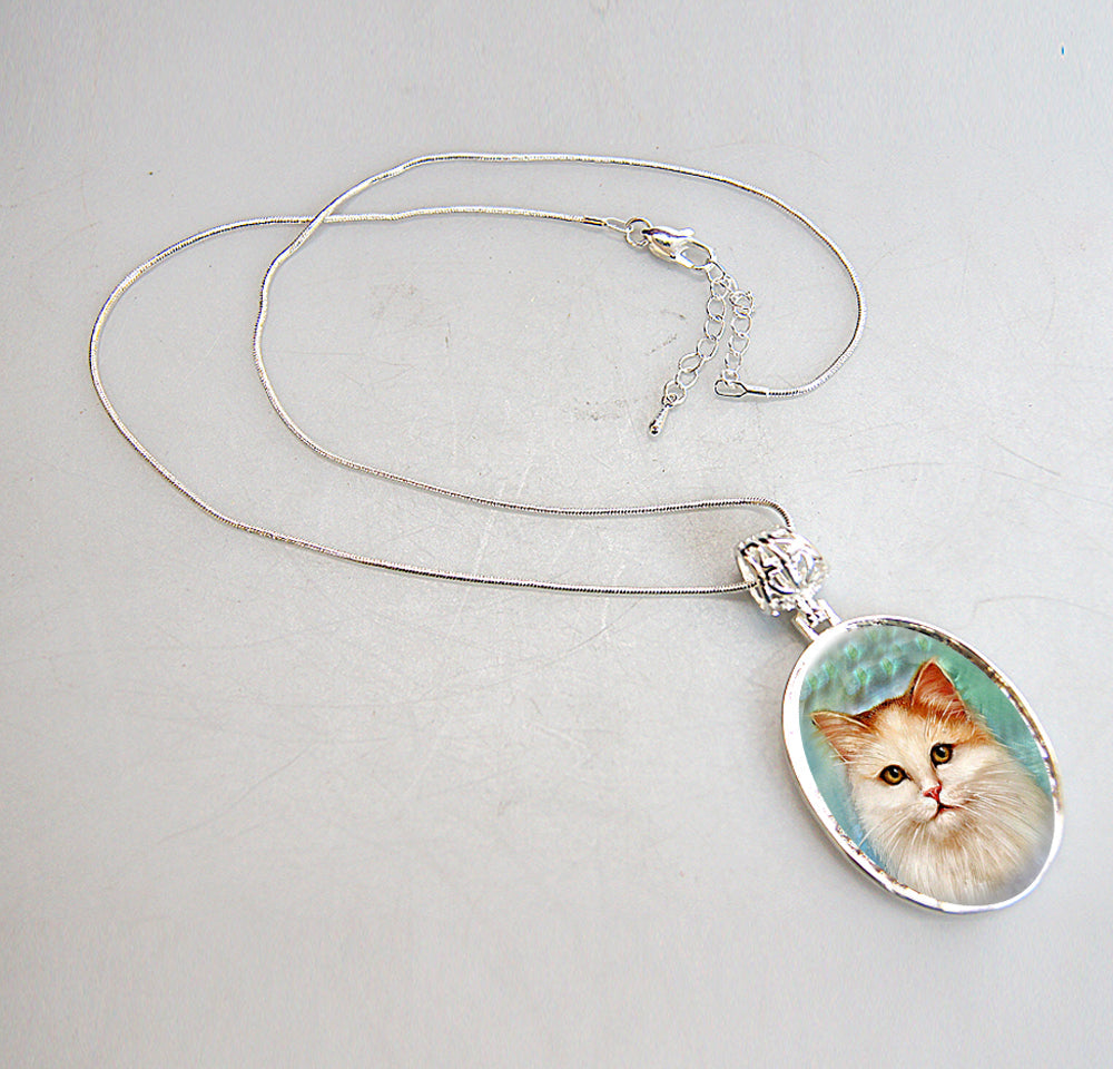 Collar con colgante de nácar bañado en plata de gato atigrado - 44015