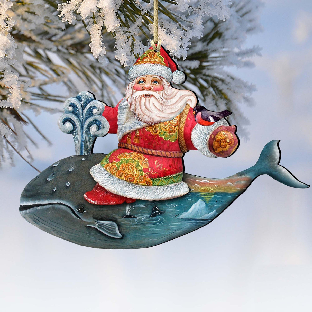 Adornos de madera de ballena de Papá Noel de G. DeBrekht - Decoración navideña de muñeco de nieve de Papá Noel - 8117827
