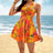 Ladies' Summer Contrasting Tropical Print Hanging Neck With V-neck Hollow Out Pleated Beach Vacation Style Short Dress - Lootquake