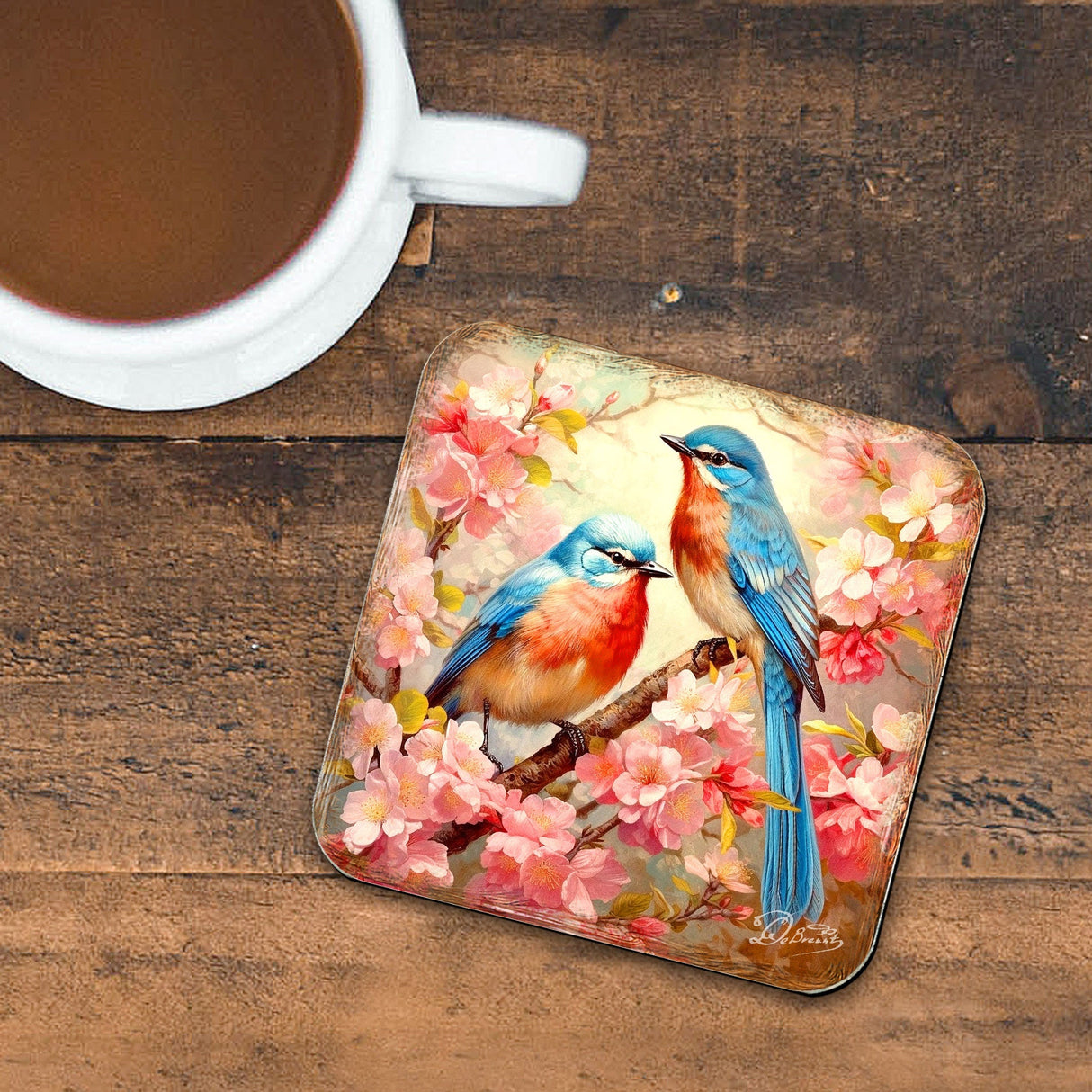 Spring Birds Wooden Cork Coasters Gift Set of 4 by G. Debrekht - Easter Spring Decor  - 8199438C-S4