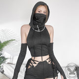 Backless Strappy Hooded Shorts Set