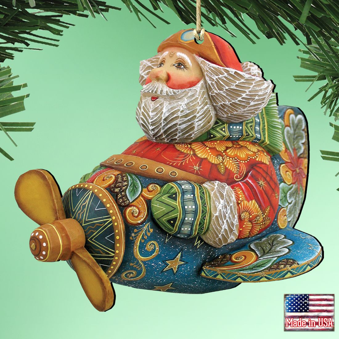 Aviator Santa Christmas Wooden Ornaments by G. DeBrekht - Christmas Santa Snowman Decor - 8112030