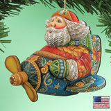 Aviator Santa Christmas Wooden Ornaments by G. DeBrekht - Christmas Santa Snowman Decor - 8112030