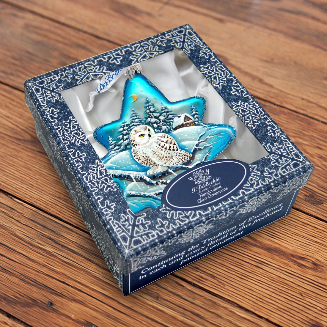 Adorno de cristal con forma de estrella polar de búho blanco de G. DeBrekht - Decoración navideña con vida silvestre - 755-091