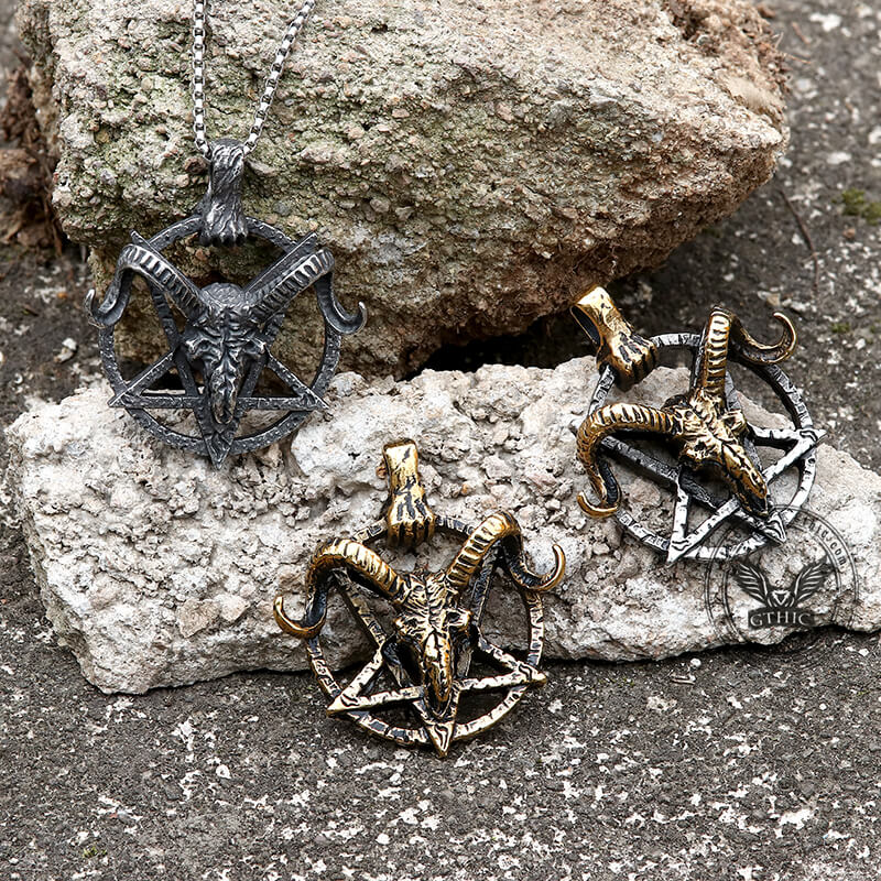 Colgante de acero inoxidable con cabeza de cabra de Baphomet y Satanás