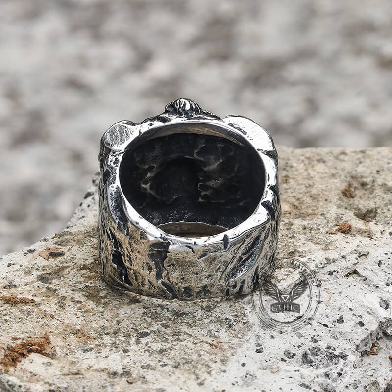 Anillo de acero inoxidable con la cabra Baphomet y Satanás