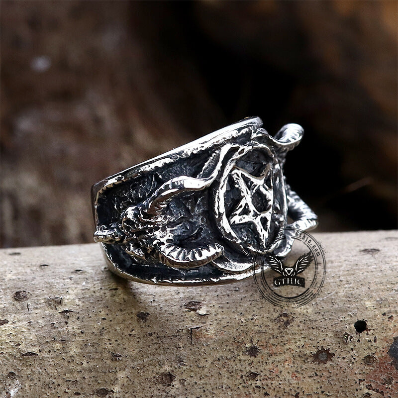 Anillo de ocultismo de acero inoxidable con sello de Baphomet