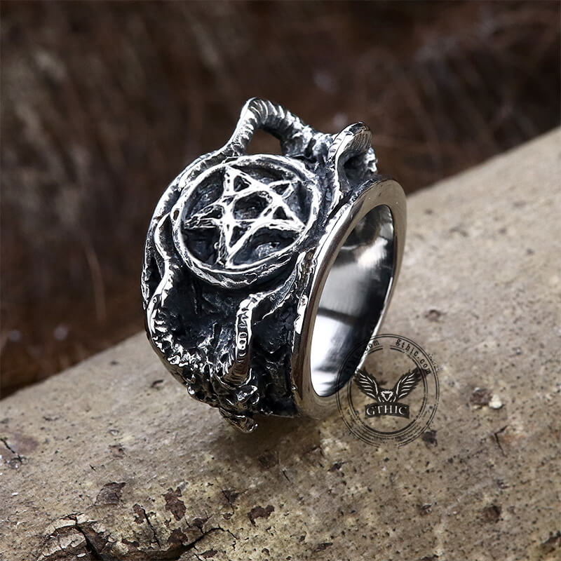 Anillo de ocultismo de acero inoxidable con sello de Baphomet
