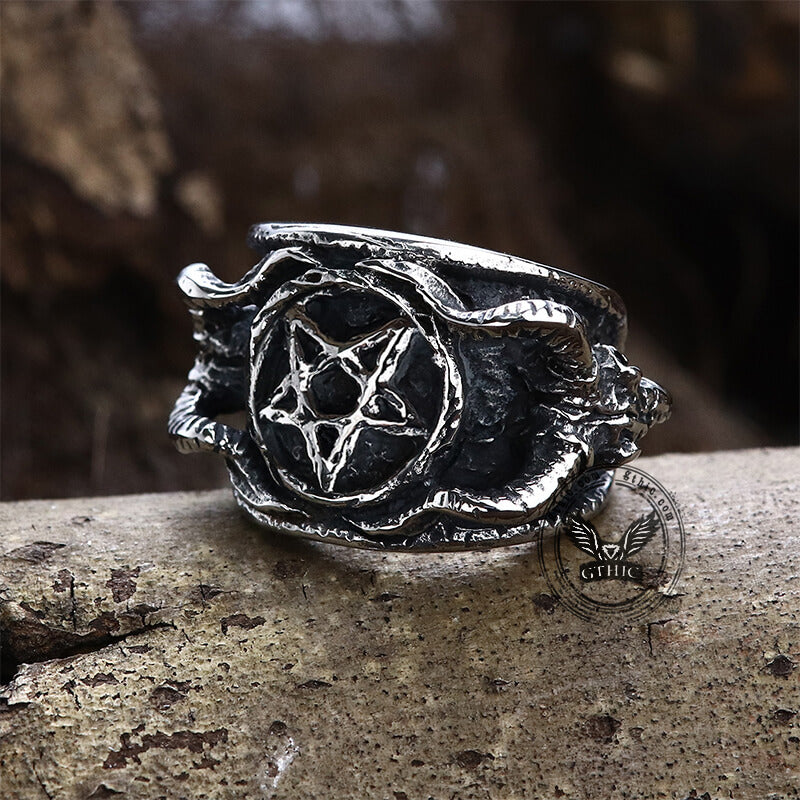 Anillo de ocultismo de acero inoxidable con sello de Baphomet