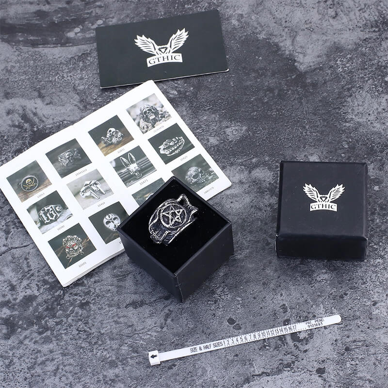 Anillo de ocultismo de acero inoxidable con sello de Baphomet