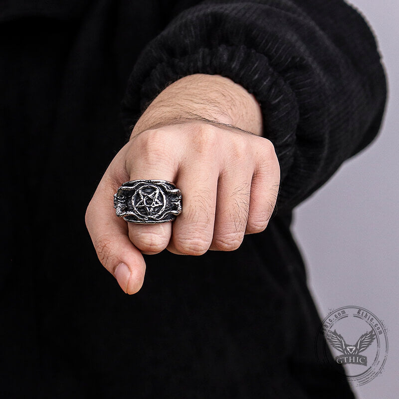 Anillo de ocultismo de acero inoxidable con sello de Baphomet