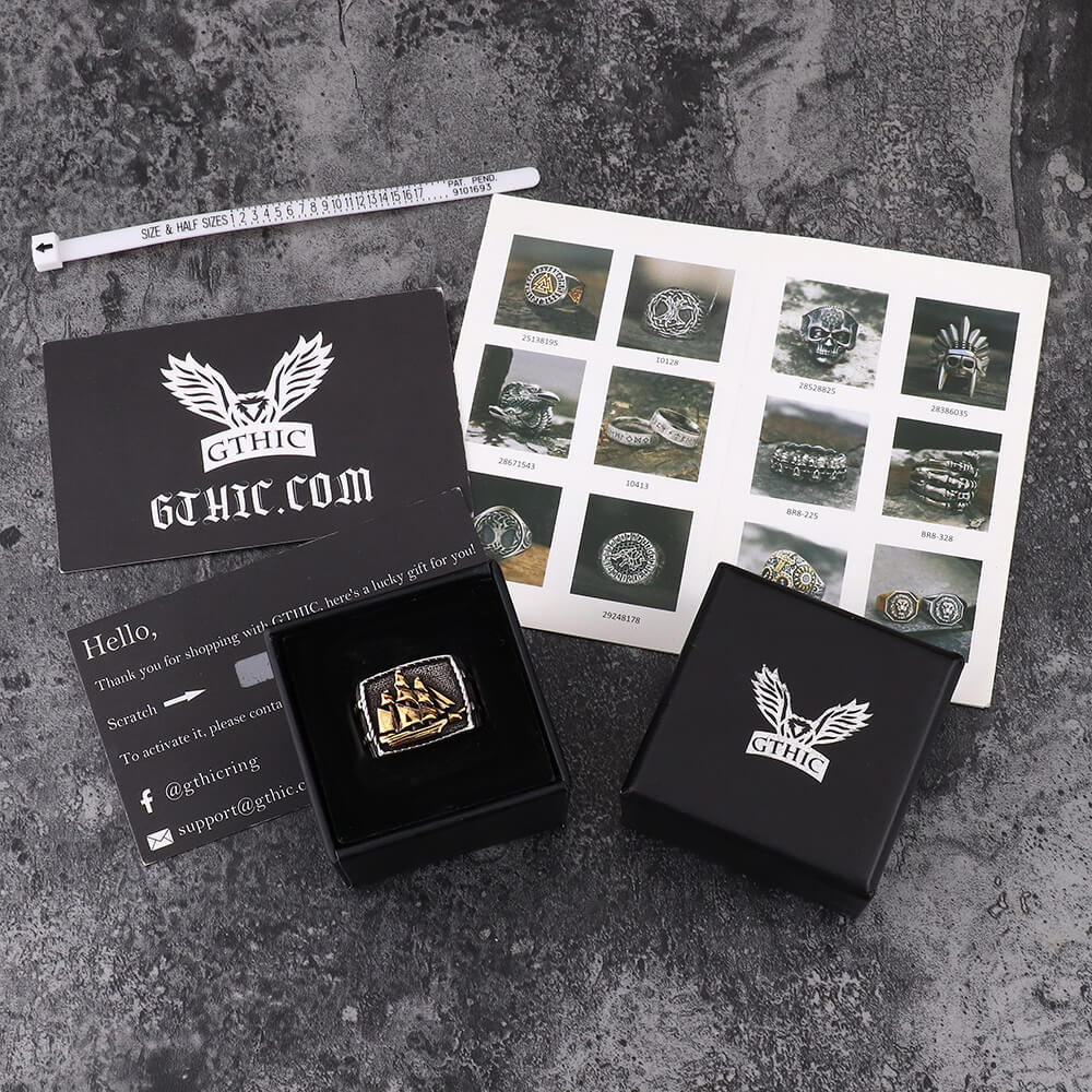 Anillo marino de acero inoxidable con diseño de barco de vela