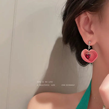 925 Silver Needle Crystal Love Sweet Peach Earrings - Lootquake