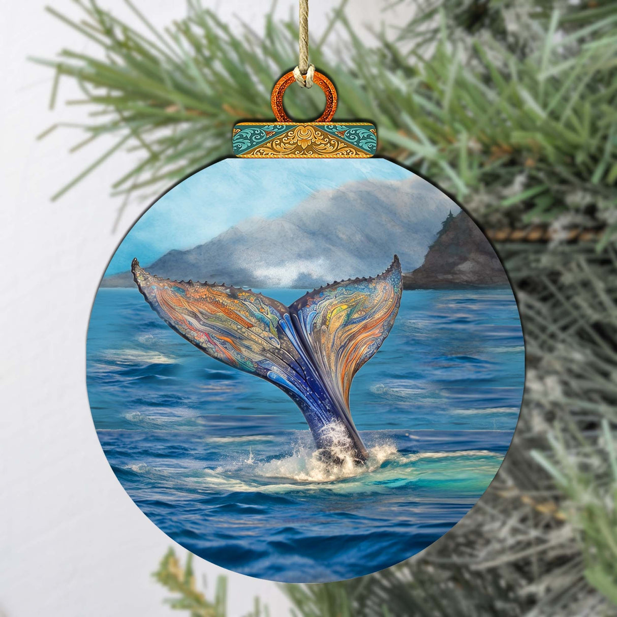 Iridescent Humpback's Tail Wooden Ornaments by G.Debrekht - Wildlife Holiday Decor - 870043