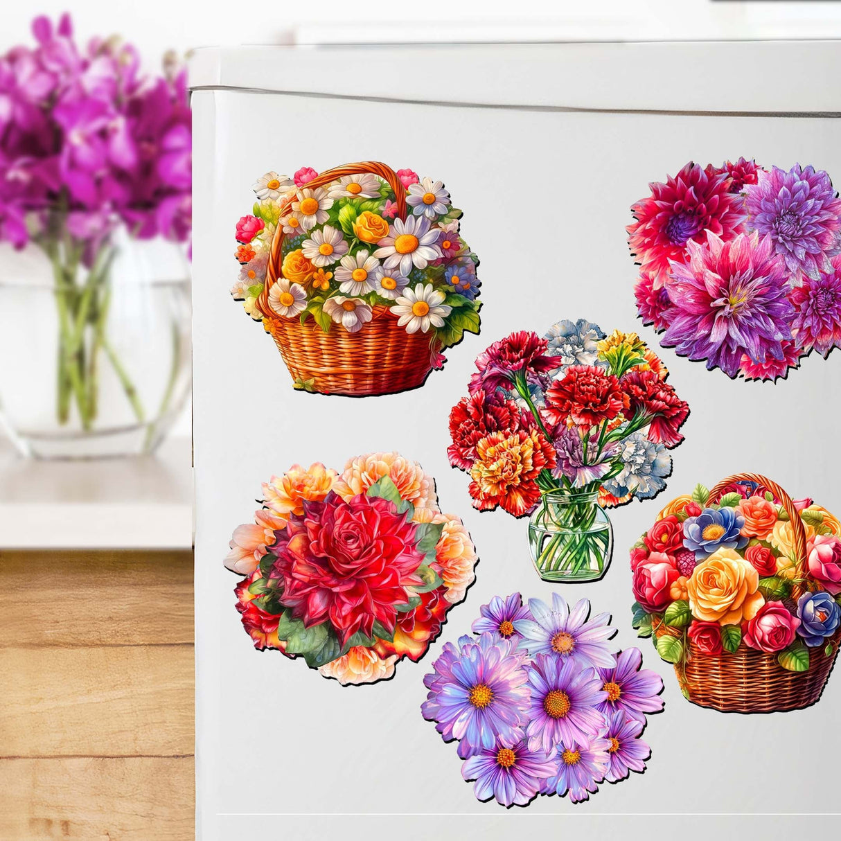 Bouquet of Flowers Decorative Wooden Magnets Set of 6 by G. Debrekht - Love Family Decor - 8090076G-S6