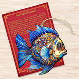 Coastal Christmas Ornaments - Aquamarine Aqua Fish Wooden Ornaments by G. Debrekht Coastal Holiday Decor - 8688306