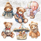 Teddy Bear Decorative Wooden Clip-on Ornaments Set of 6 by G. Debrekht - Christmas Decor - 8090025C-S6
