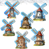 Windmills Decorative Wooden Clip-on Ornaments Set of 6 by G. Debrekht - Love Family Decor - 8090074C-S6