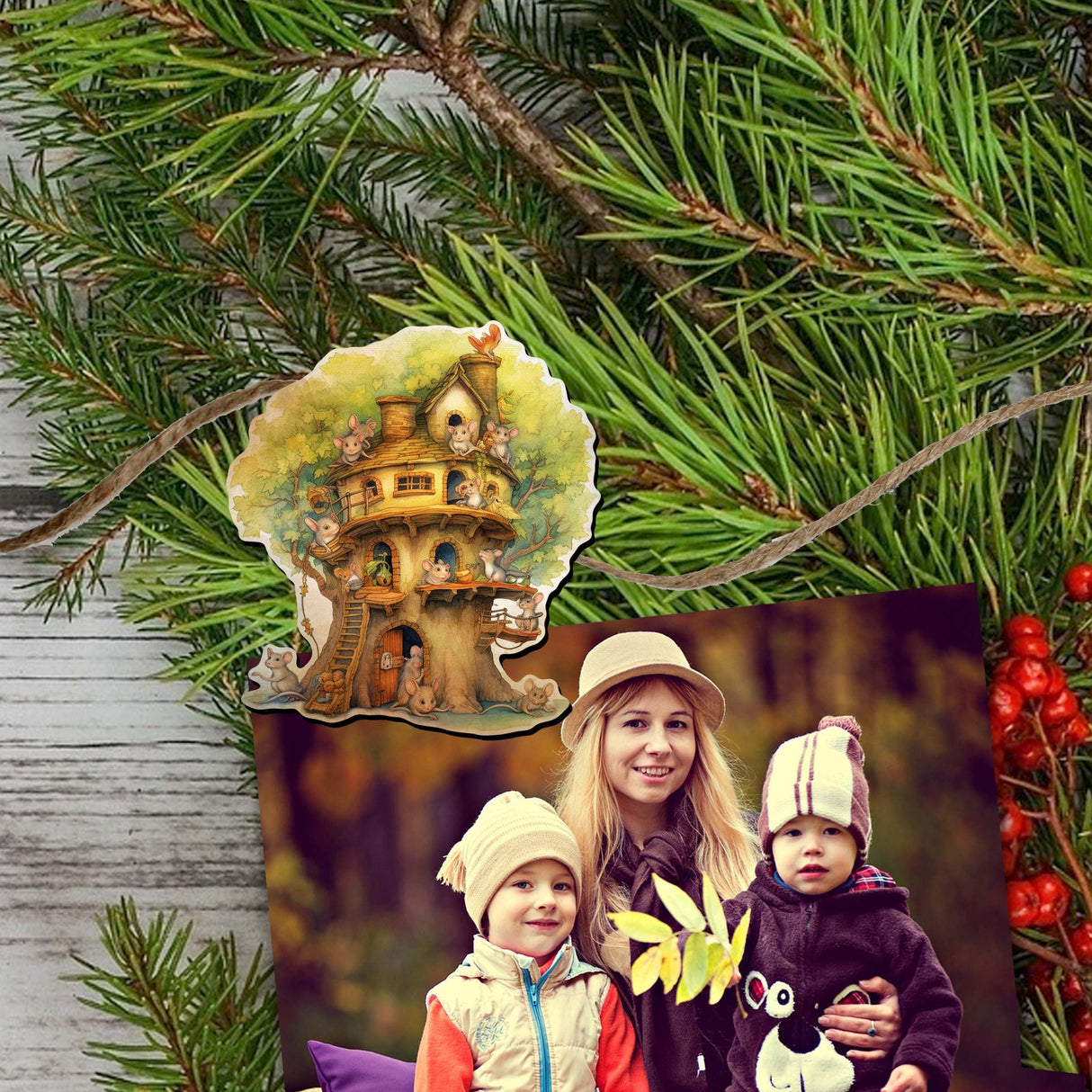 Tree House Decorative Wooden Clip-on Ornaments Set of 6 by G. Debrekht - Christmas Decor - 8090026C-S6