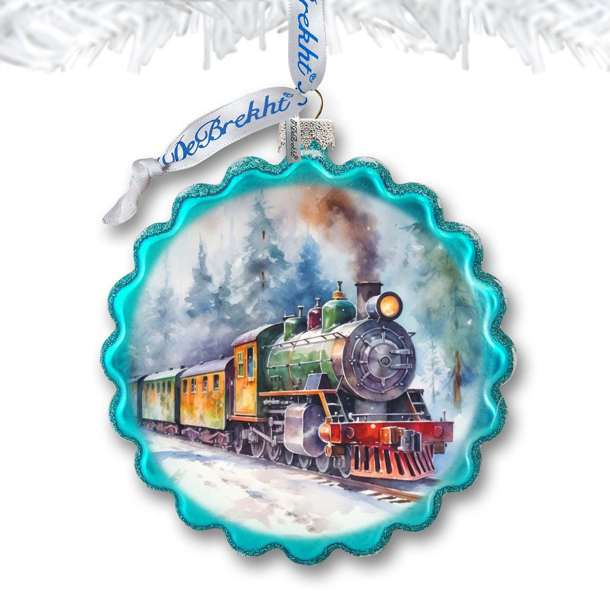 Christmas Train Wreath Glass Ornament by G. Debrekht - Christmas Decor - 759-051