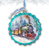 Christmas Train Wreath Glass Ornament by G. Debrekht - Christmas Decor - 759-051