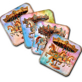 Carousel Horses Wooden Cork Coasters Gift Set of 4 by G. Debrekht - Christmas Decor  - 8199439C-S4