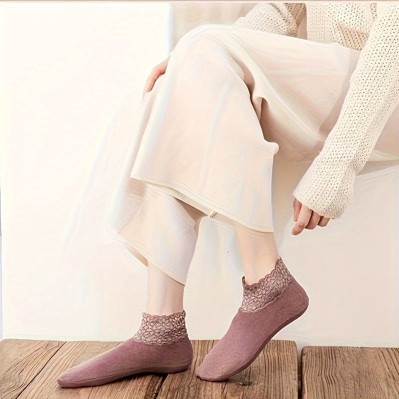 8 pares de calcetines de encaje en contraste, suaves, cómodos y antideslizantes hasta el tobillo, medias y calcetería para mujer.