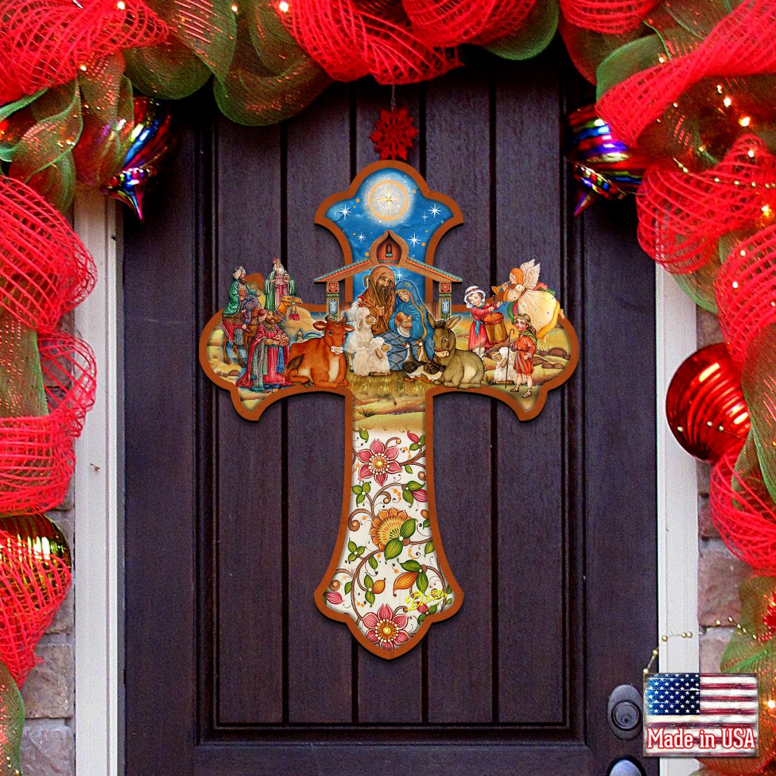 Nativity Cross Nativity Door Decor by G. DeBrekht - Nativity Holiday Decor - 8191164H