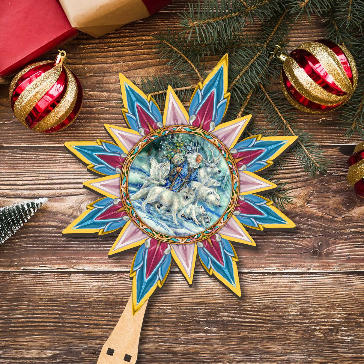 Cool Winds Father Winter Animals Tree Topper Wooden Decor by J. Bergsma  - Santa Snowman Decor - 89521-JB