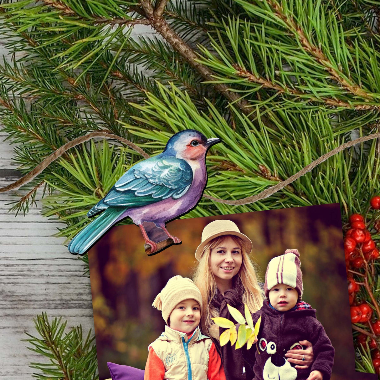 Forest birds Decorative Wooden Clip-on Ornaments of 6 by G. Debrekht - Christmas Decor - 8090015C-S6