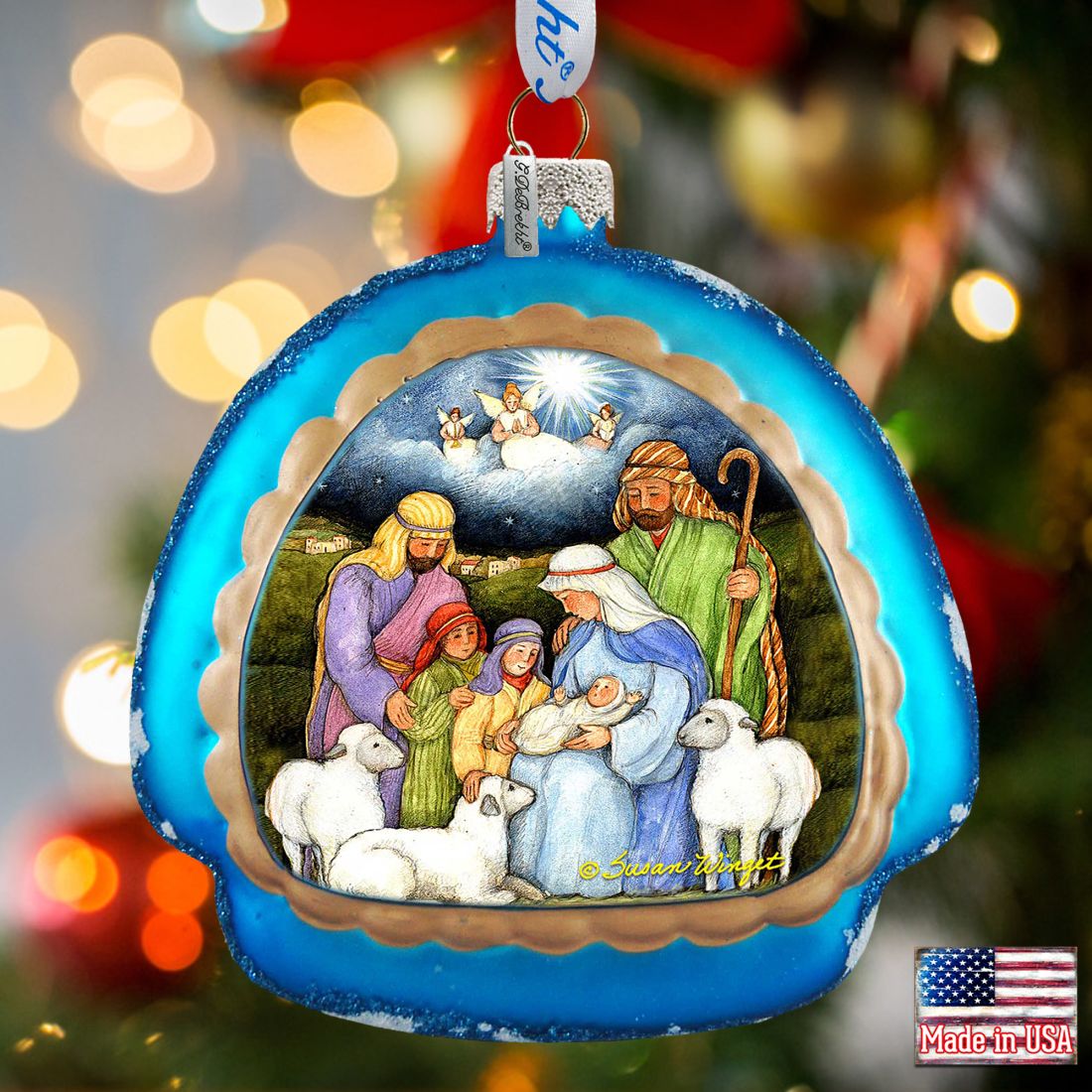 Holy Night Glass Ornament by Susan Winget - Nativity Holiday Decor - 756-205-SW