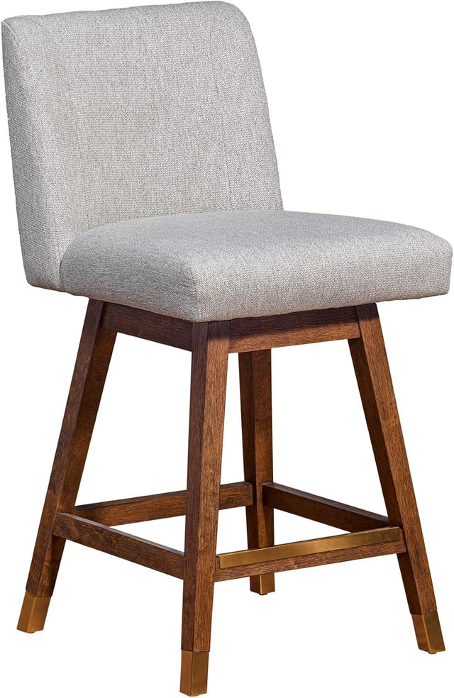 Basila Modern Farmhouse 26" Seat Height Swivel Bar Stool for Kitchen Island Counter in Brown Oak Wood with Taupe Fabric-0