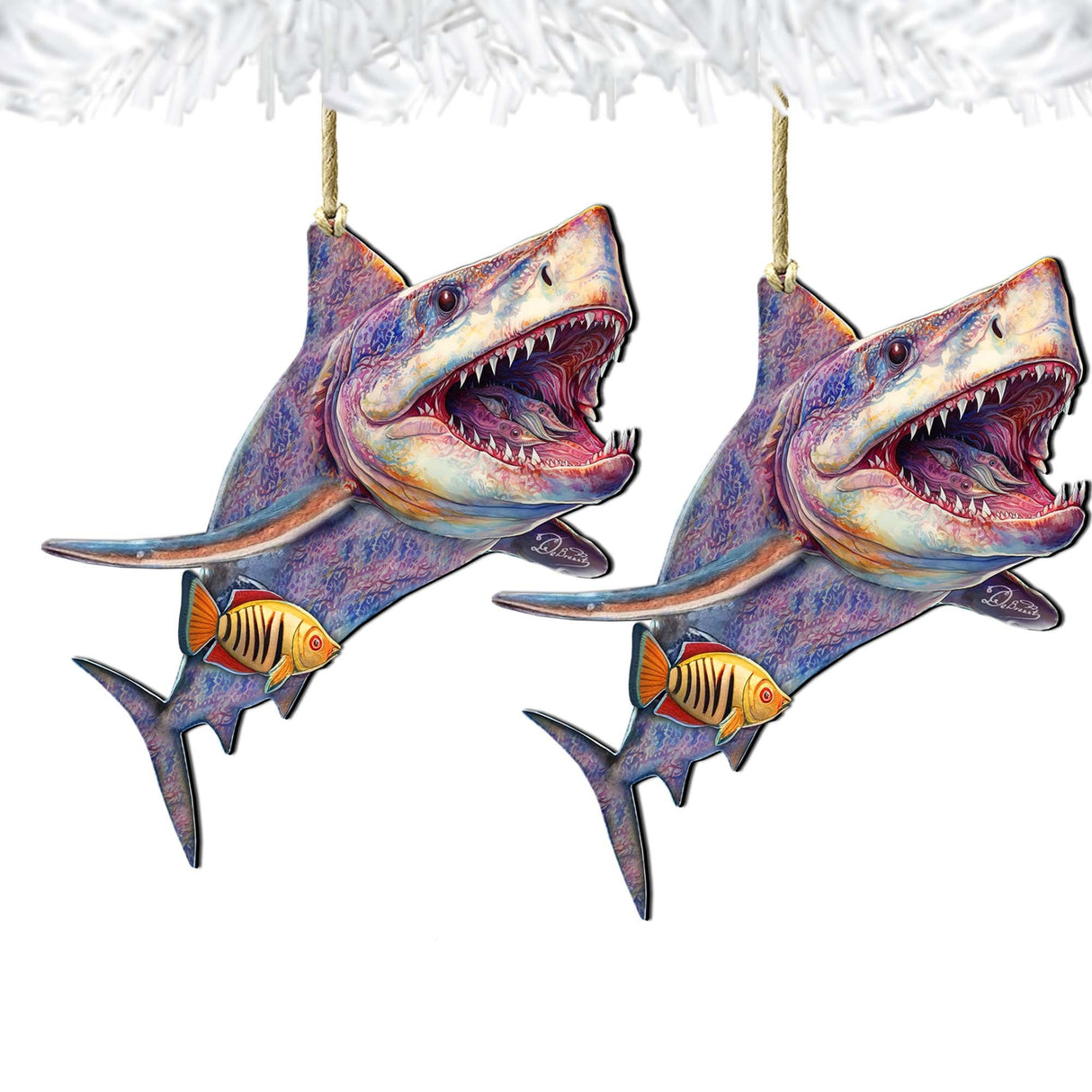 Coastal Christmas Decor - Shark Wooden Ornaments by G.Debrekht Coastal Holiday Decor - 8688201