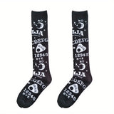 Calcetines hasta la rodilla con estampado de letras y sol de dibujos animados, cómodos y combinables, medias y calcetería para mujer