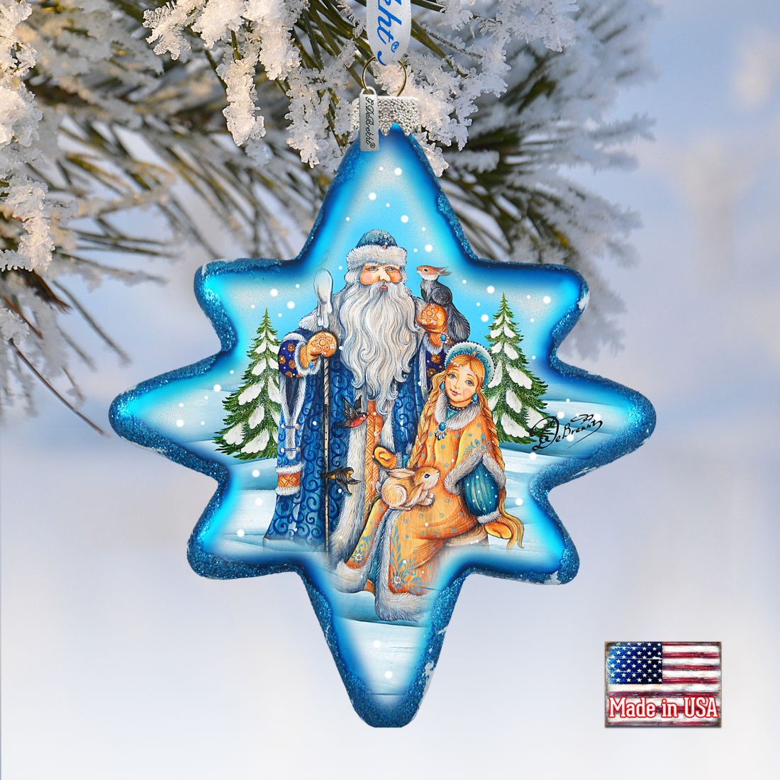 Father Frost and Snow Maiden North Star Glass Ornament by G. DeBrekht - Christmas Santa Snowman Decor - 755-015