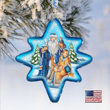 Father Frost and Snow Maiden North Star Glass Ornament by G. DeBrekht - Christmas Santa Snowman Decor - 755-015