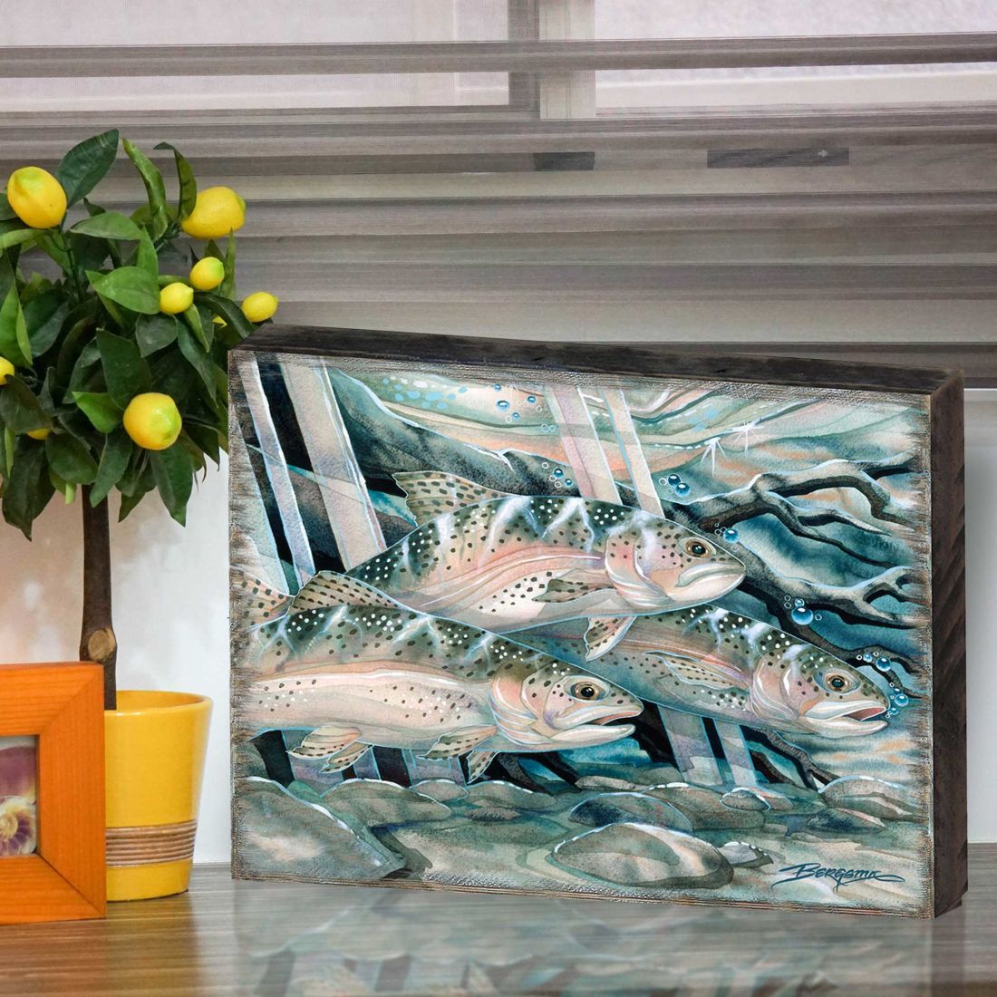 Catch the Rainbow Trout Wooden Wall Art by J. Bergsma - Nature Wildlife Decor - 85922674B-JB