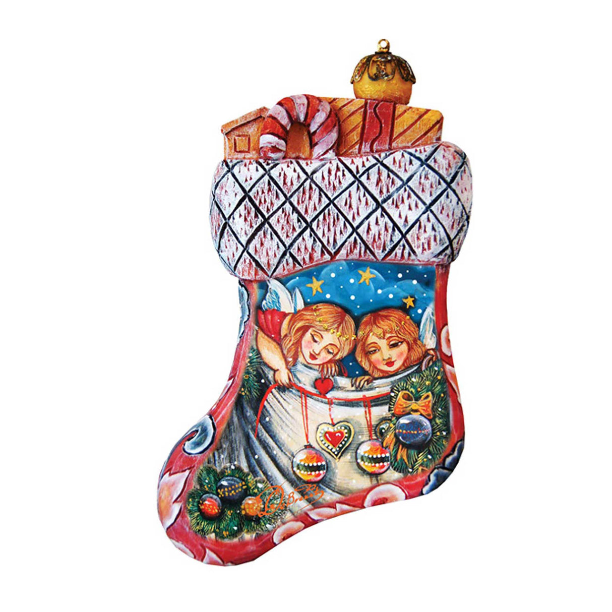 Ángel navideño apilable, esculpido y pintado a mano, de G. DeBrekht - Decoración navideña - 610821