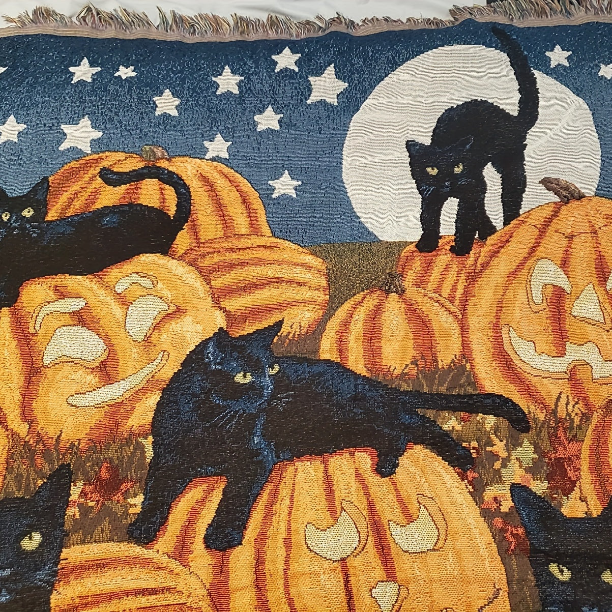 1 couverture d'Halloween à franges, 100 % coton, légère, idéale pour un canapé, un lit ou une chaise.