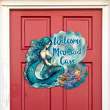Bienvenido a Mermaid Cave - Letrero de bienvenida para puerta de entrada Pancarta de entrada principal Letrero de bienvenida - Decoración de porche delantero de madera - 933112H
